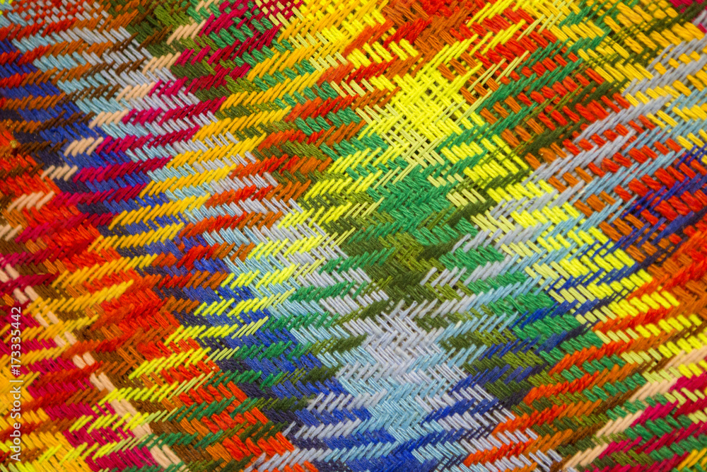 Arts and Craft Concepts.Closeup Shot of Unique Wool and Linen Belarussian National Belt Made of Plenty of Colorful Threads