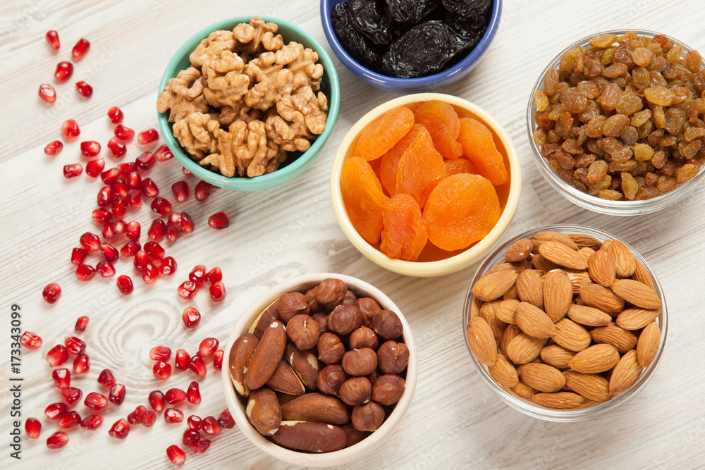 Variety of nuts and dried fruits for healthy snack Variety of nuts and dried fruits for healthy snack