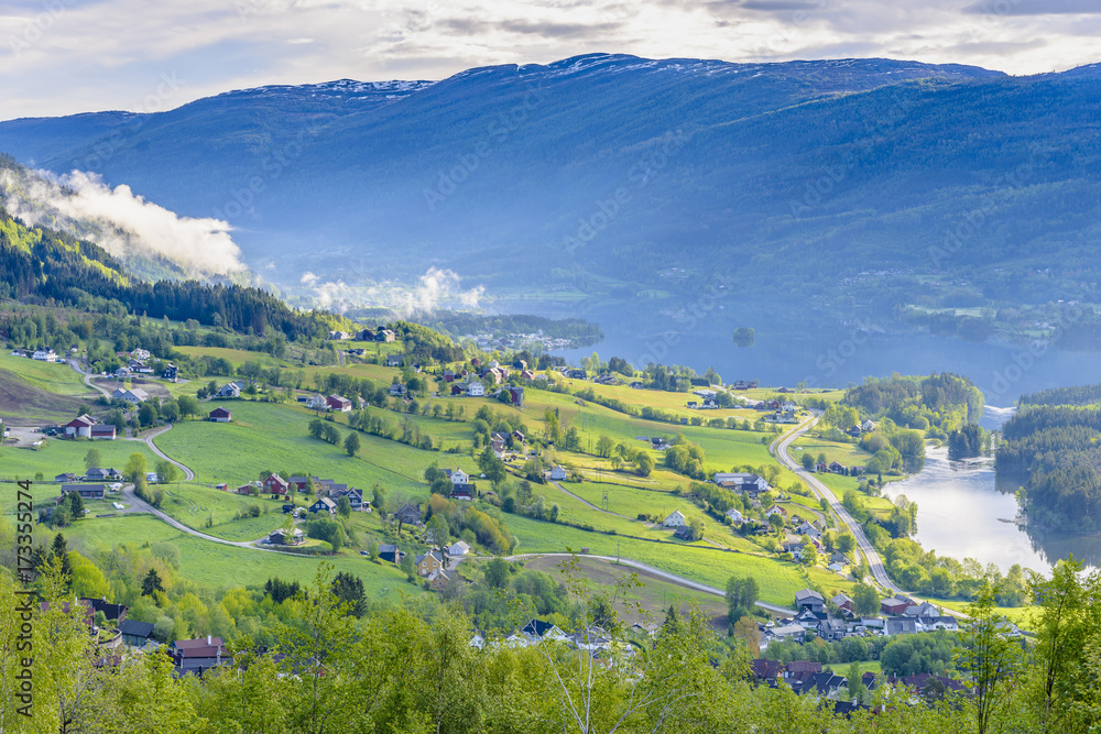 Arerial panoramic view of Voss, Hordaland, Norway