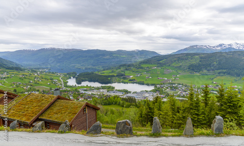 Arerial panoramic view of Voss, Hordaland, Norway photo