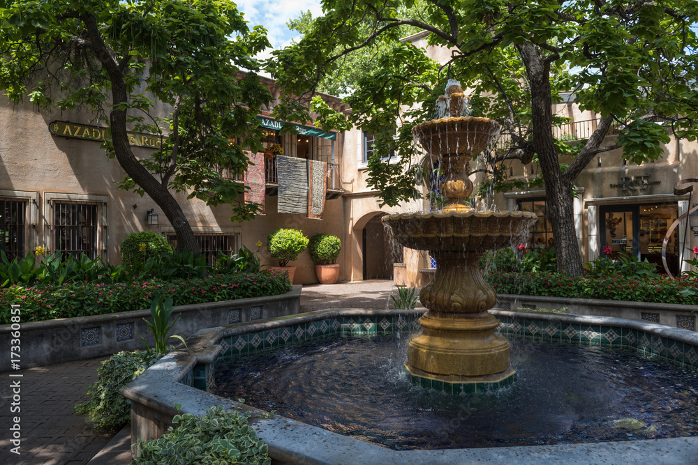Mediterranean fountain plaza in daylight Mediterranean fountain plaza in daylight