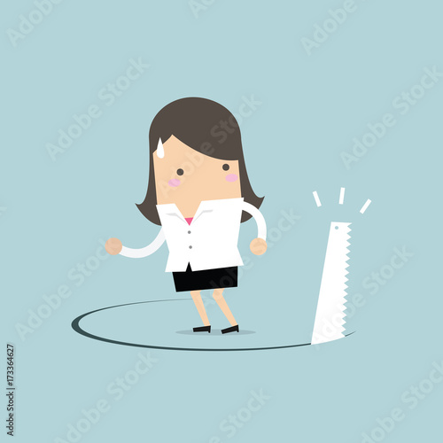 Businesswoman has ground cut beneath her.