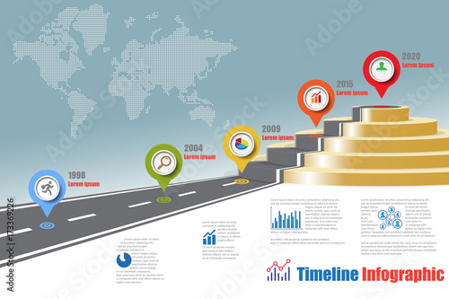Business road map timeline infographic designed for template milestone path way to podium. Vector illustration