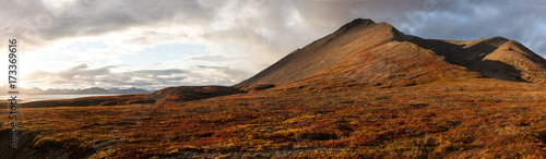 panorama of Gavriila Bay, tundra colours in Autumn