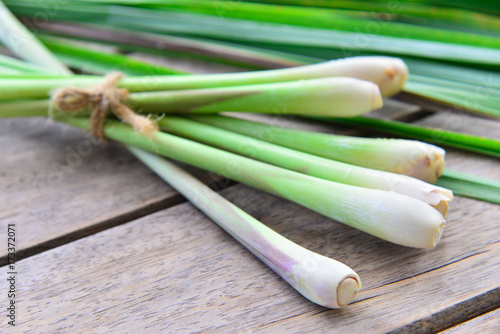 Fresh lemongrass  on wooden texture..