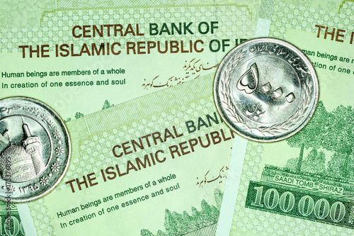 Close-up Iranian banknote and currency, Rials, Islamic Republic of Iran
