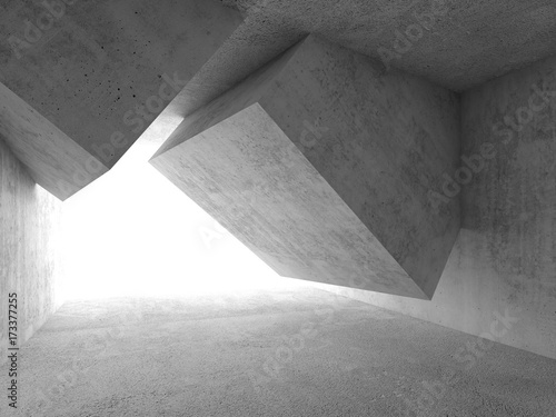 Concrete cube shaped installation, 3d render