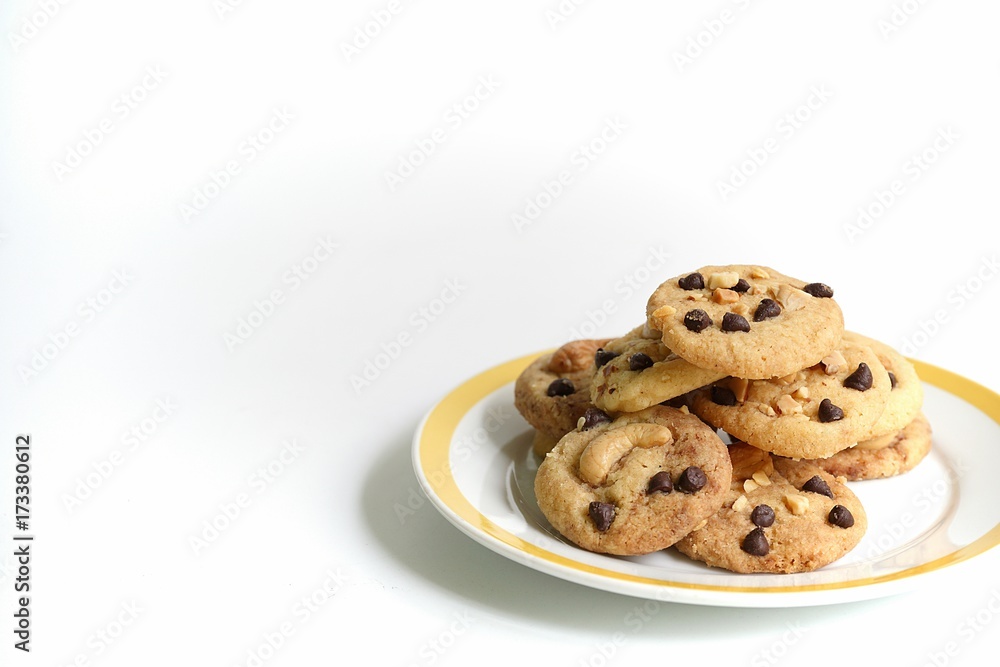cookies on plate with white background and copy space cookies on plate with white background and copy space