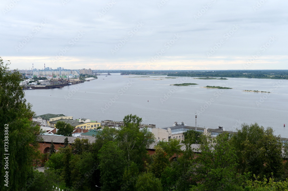 View of the arrow of the confluence of the rivers Volga and Oka
