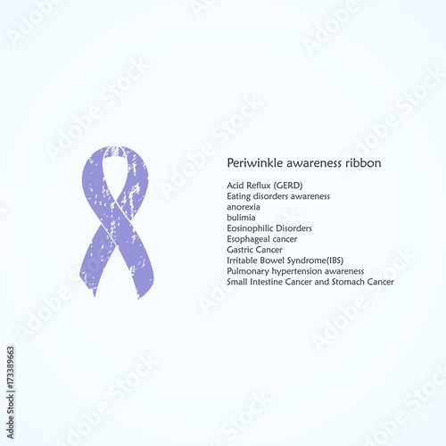 Periwinkle Awareness ribbon. Painted. Acid Reflux, GERD, Eating disorders, anorexia, bulimia, Eosinophilic, Esophageal, Gastric Small Intestine, Stomach cancer. List of meanings, symbol, name of color