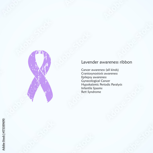 Lavender Awareness Ribbon. Painted. Craniosynostosis, Epilepsy, Gynecological Cancer, Hypokalemic Periodic Paralysis, Infantile Spasms, Rett Syndrome. List of meanings, symbol, name of color.