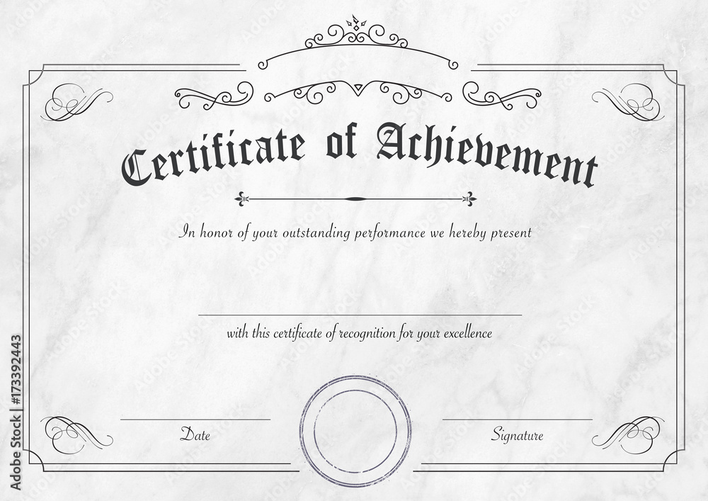 Retro certificate of achievement paper template with modern white marble textured - obrazy, fototapety, plakaty 