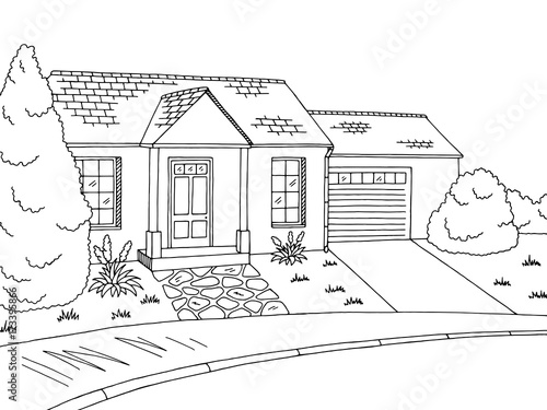 Street road graphic black white landscape sketch illustration vector
