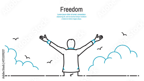 Happy man stretching hands in the sky