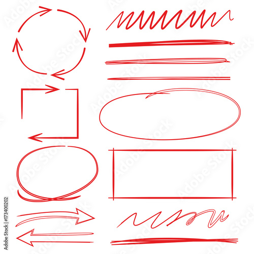 red hand drawn arrows, underlines and marker elements