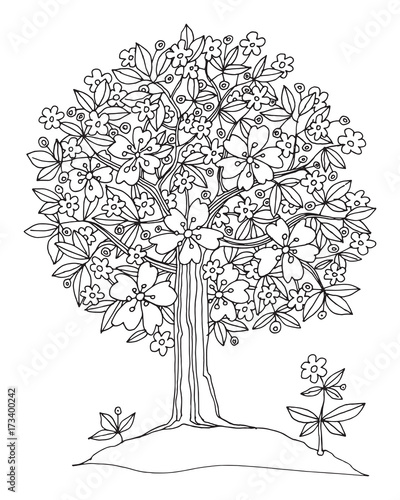 Hand drawn tree with flowers