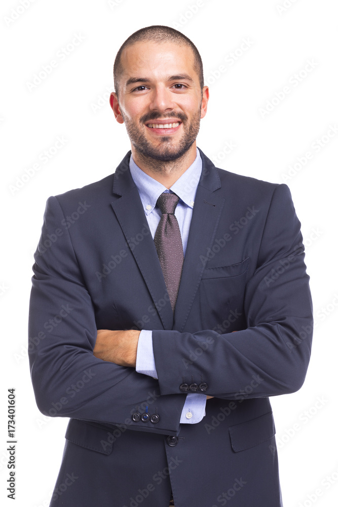 Handsome smiling business man with arms crossed, isolated on a white background Handsome smiling business man with arms crossed, isolated on a white background