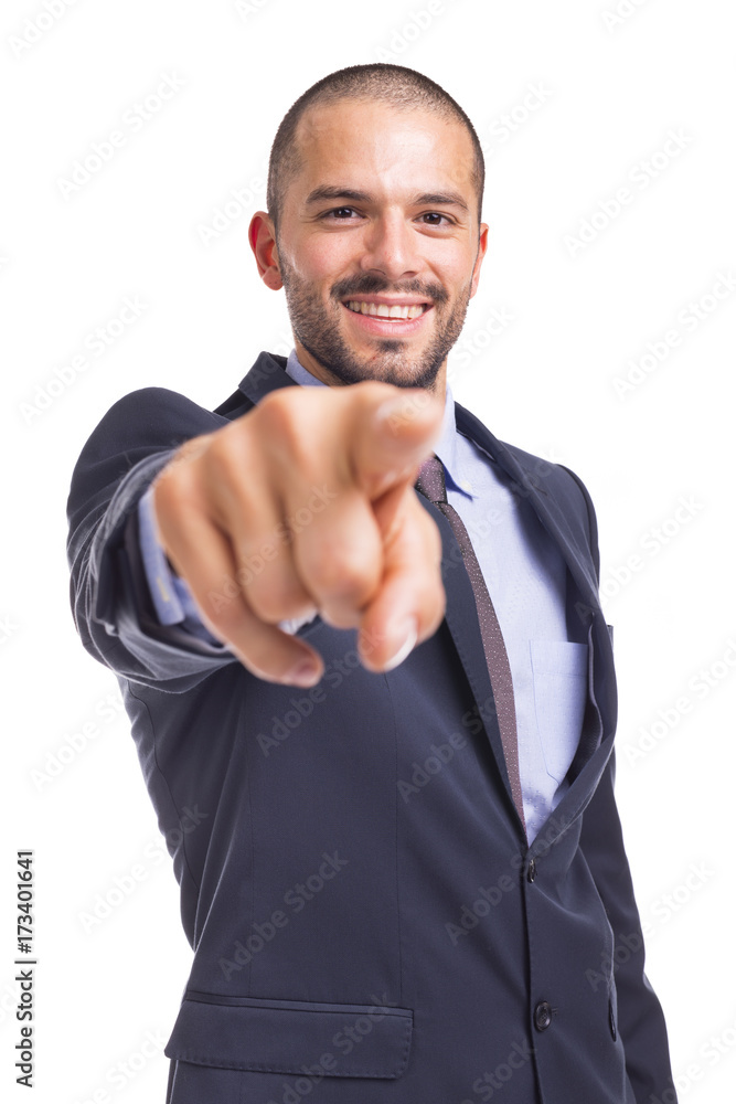 Handsome businessman pointing the finger at you, isolated on a white background Handsome businessman pointing the finger at you, isolated on a white background