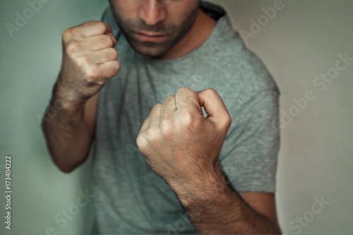 Man with fight gesture.