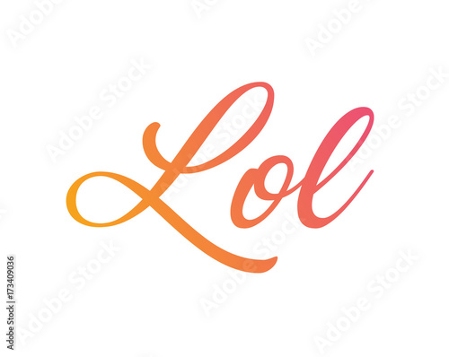 Gradient orange to pink  isolated hand writing word Lol