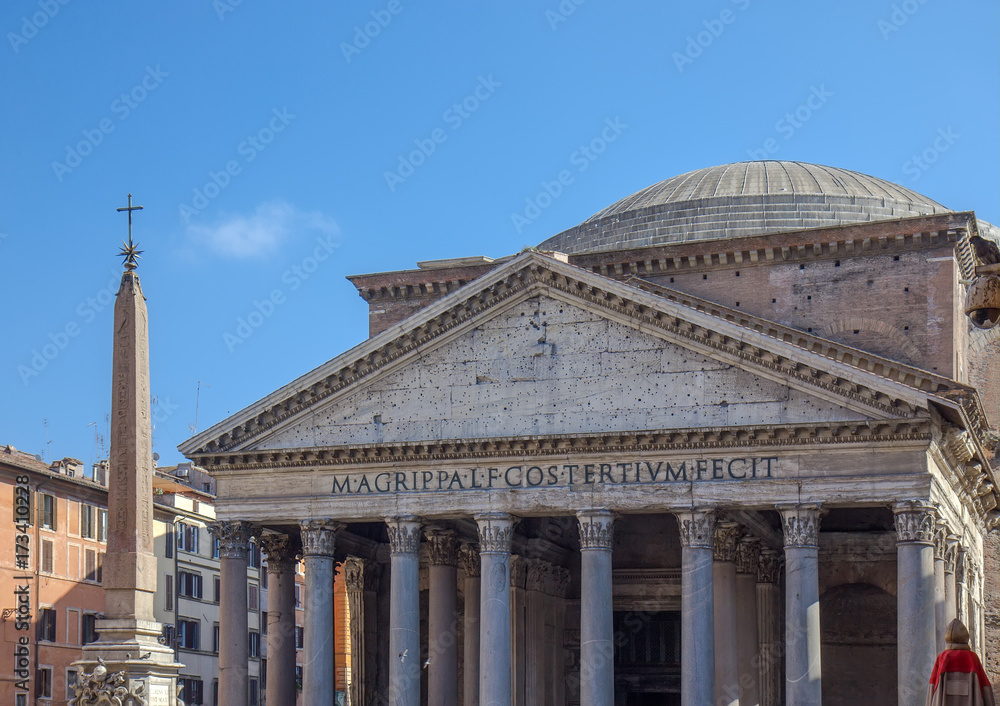 Ancient roman pantheon temple, front view