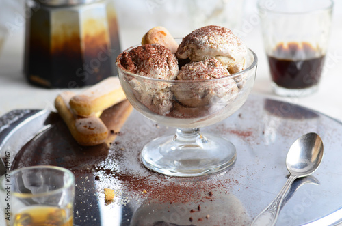 Tiramisu Ice-Cream on Bright Background photo