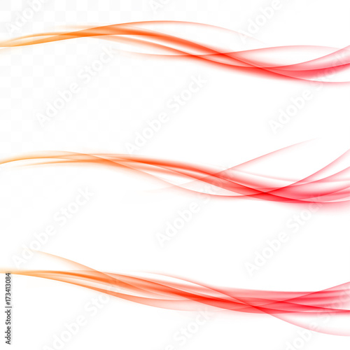 Energy futuristic soft smooth transparent mild smoke wave collection set. Abstract mild red fashion satin border swoosh - web speed light modern background layout. Vector illustration