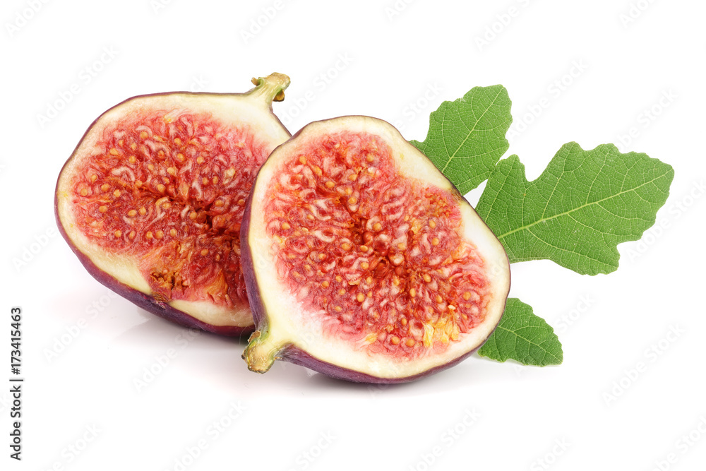 fig fruits with leaves isolated on white background fig fruits with leaves isolated on white background