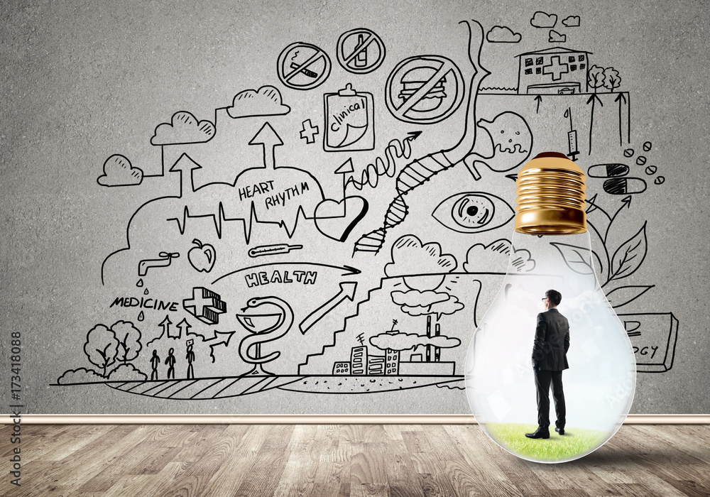 Businessman trapped in bulb Businessman trapped in bulb