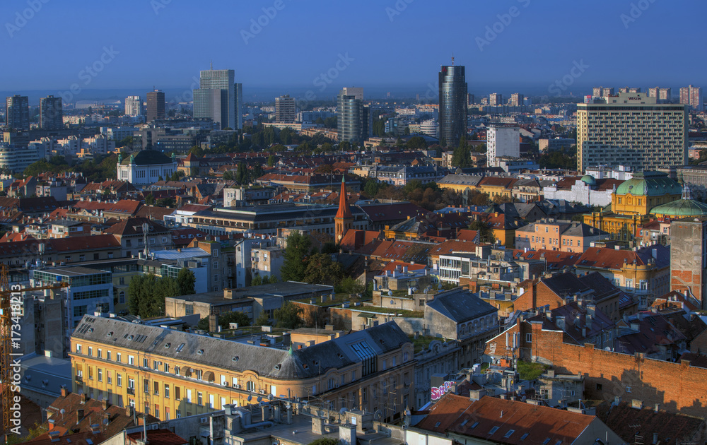 Part of Zagreb roofs in sunrise