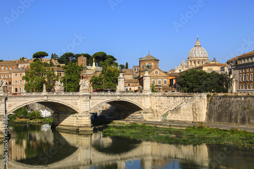 View at Tiber and dome St. Peter's cathedral in Rome, Italy