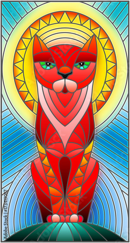 Illustration in stained glass style with abstract geometric cat