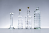 glass bottles of various shapes