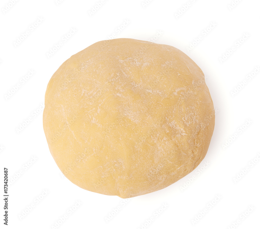 Ball of raw dough isolated on white background with clipping path. Top view.