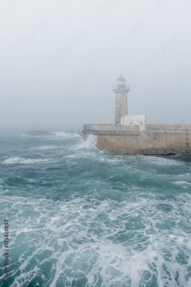 Oporto lighthouse fog
