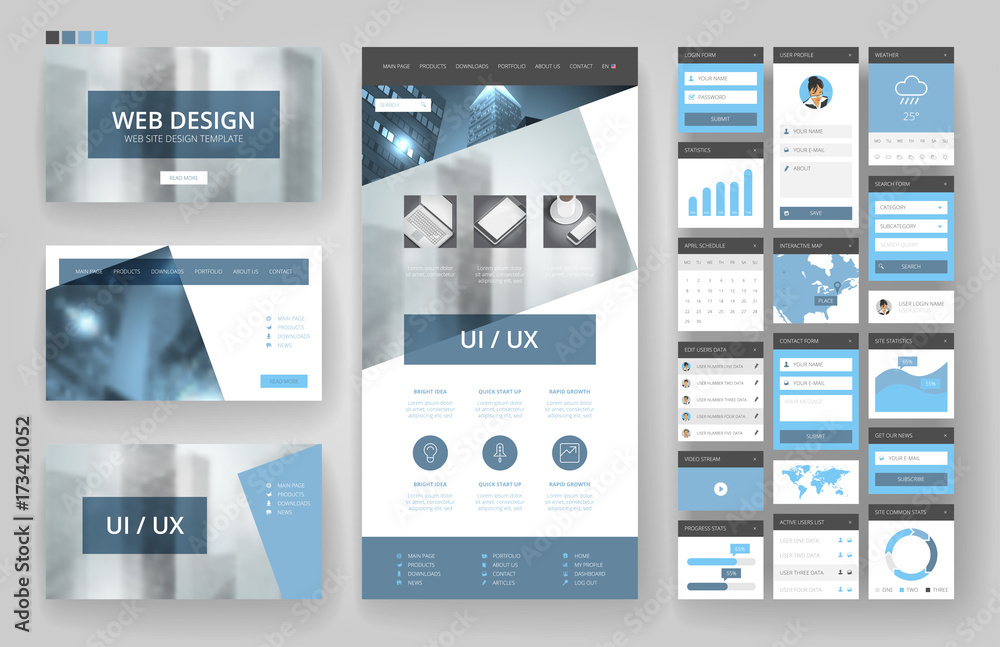 Naklejka premium Website design template and interface elements