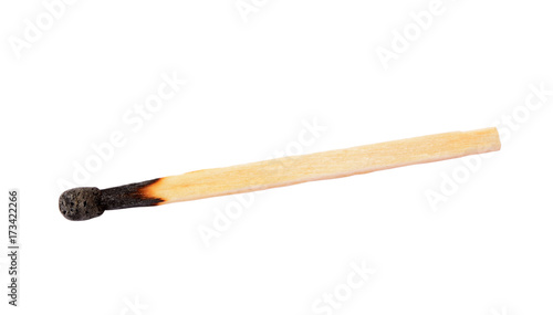 Burnt wooden match isolated on white background with clipping path.