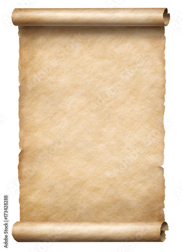 Old paper vertical scroll or parchnment isolated 3d illustration