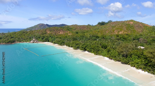 Aerial view of Anse Lazio beach in Praslin  Seychelles Islands