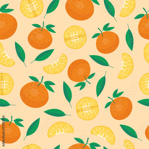 Ripe orange products fruits seamless pattern citrus slices sweet food realistic organic vector illustration.