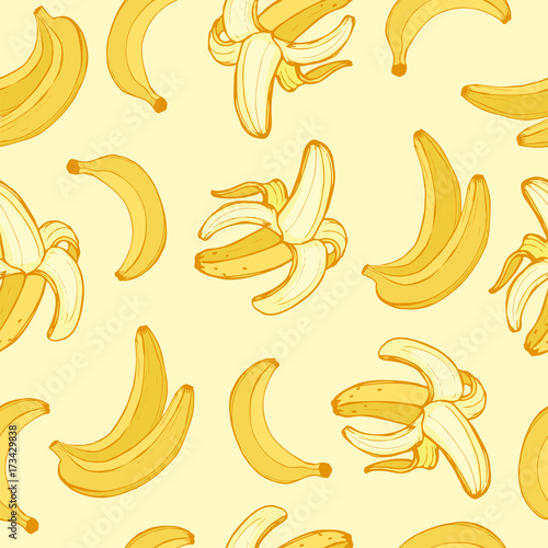 Cartoon fresh banana fruits in flat style seamless pattern food summer design vector illustration.