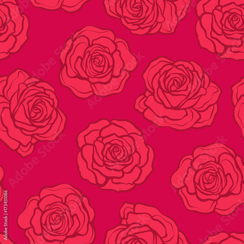 Rose flower seamless pattern. Red roses on red background. Stock