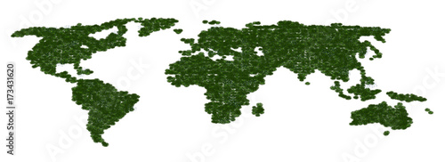 Mappa del nuovo mondo ecologico, Planisfero erboso, pianeta verde, ecologia, illustrazione 3d