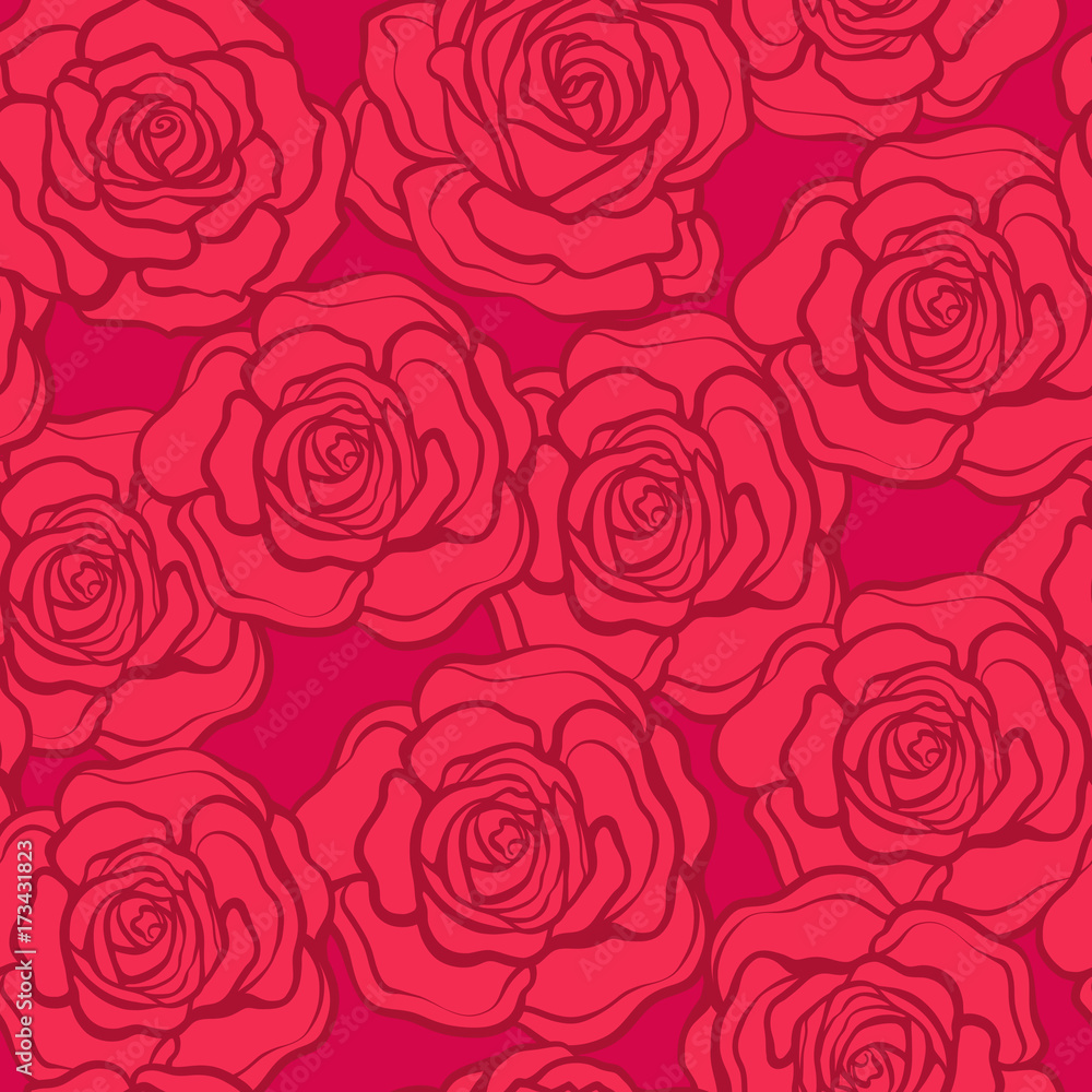Fototapeta Kwiat róży wzór. Czerwone róże na czerwonym tle. Magazyn