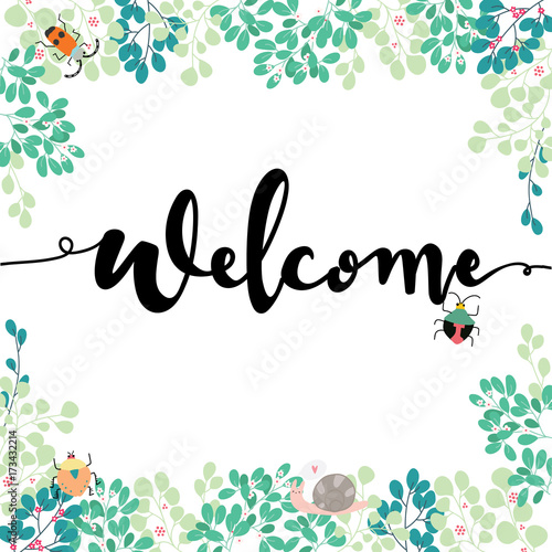 welcome text with wreaths