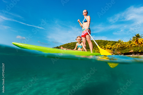 Mother and daughter paddling