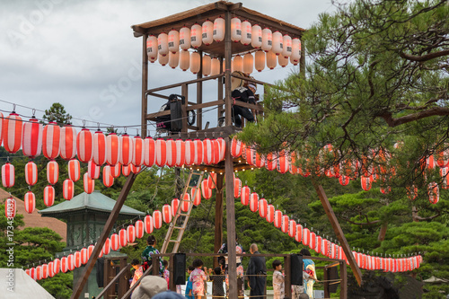 Nagano, Japan - ‎August 15 , 2017 :  People celebrating  Bon-Odori festival in Zenkoji temple ,the famous temple and the old town of Nagano, Japan.