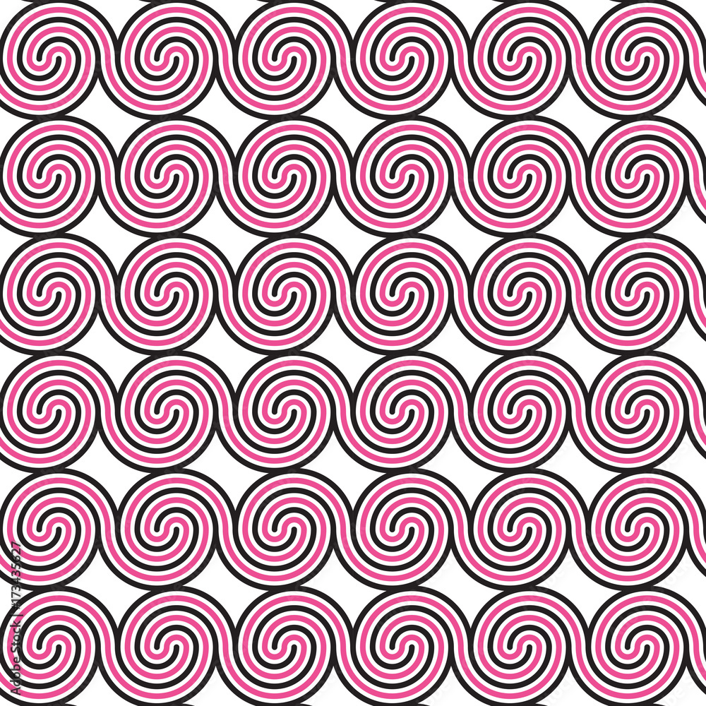 Geometric seamless pattern with black and pink spirals. Abstract bright texture. Geometric seamless pattern with black and pink spirals. Abstract bright texture.