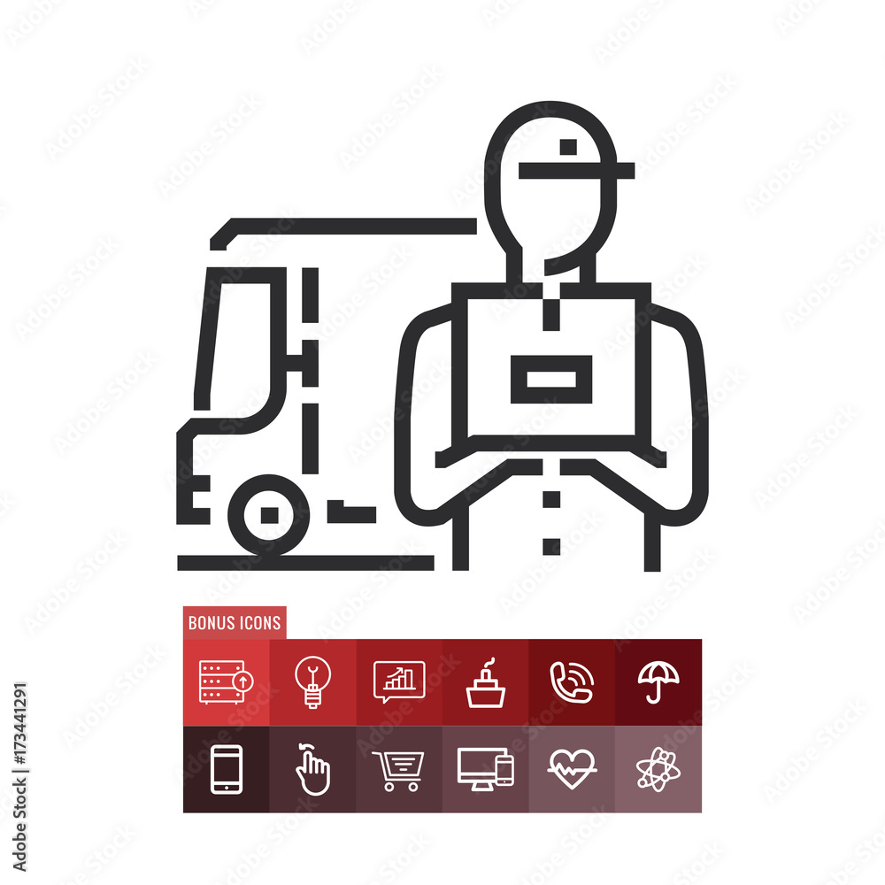 Delivery service icon, shipment employee symbol. Modern, simple flat vector illustration for web site or mobile app Delivery service icon, shipment employee symbol. Modern, simple flat vector illustration for web site or mobile app