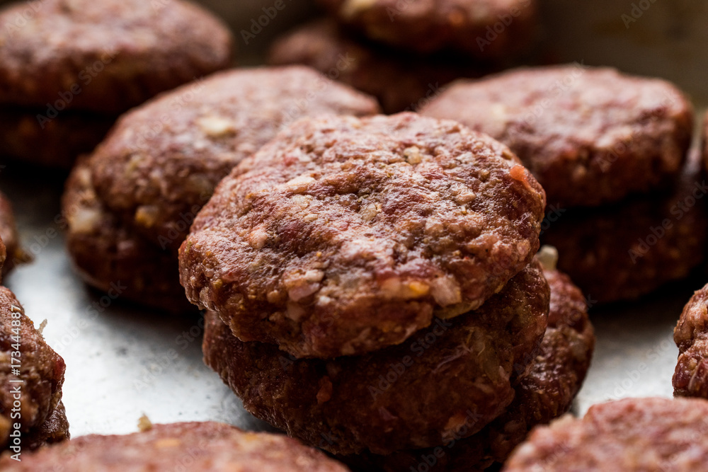 Fototapeta premium Raw Minced Meat Meatballs in a pan.
